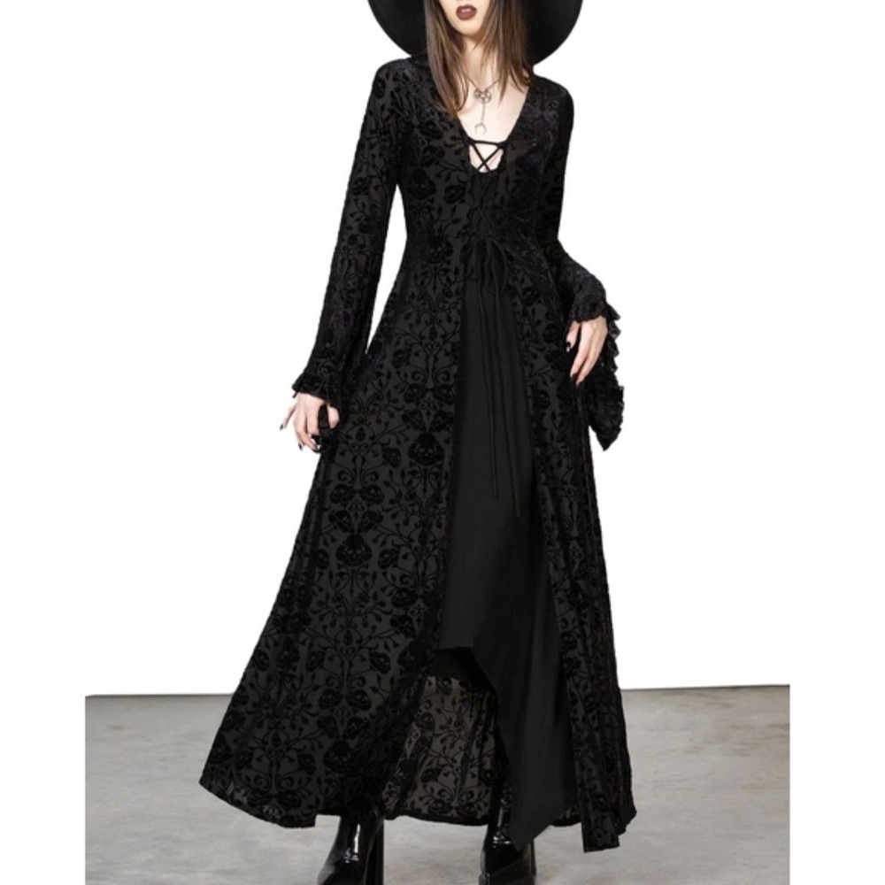 KILLSTAR Woodland Spirit Velvet Burnout Dress Cover-Up in Black Size XS